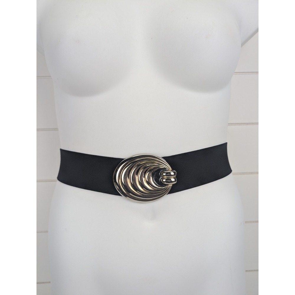 Vintage Elastic Women's Belt Black Buckle 70s 80s Mod Twee Timeless Office Siren